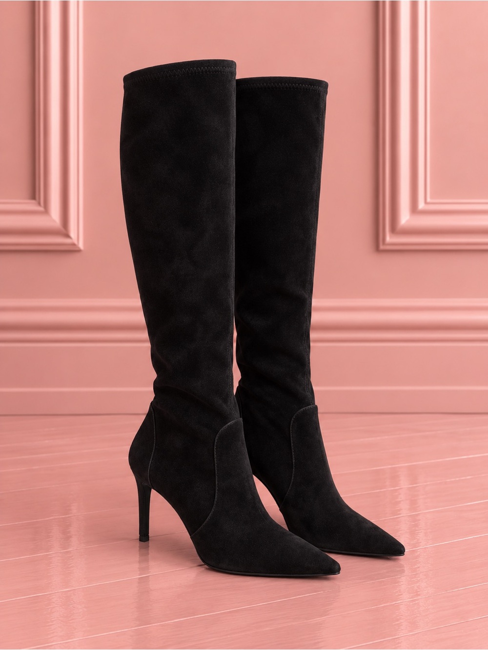 Stuart Weitzman Black Suede Knee High Stiletto Boots 75mm Stuart Power Boots